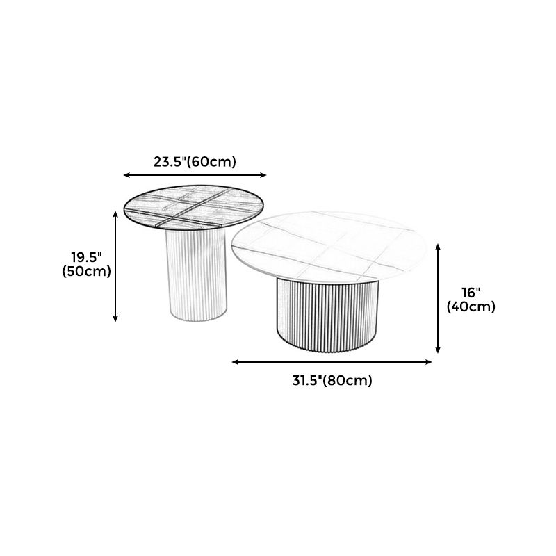 Modern Style Black/white Rock Slab Top Metal Craft Round Coffee Table