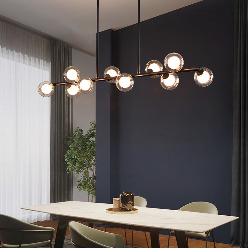 Modern Linear Shape Ceiling Light Metal Island Light with Glass Shade for Living Room