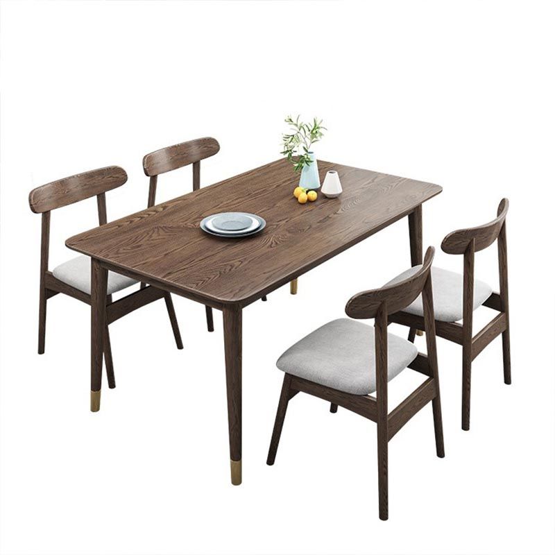Rectangular Solid Wood Dining Table Modern Natural-brown Furniture with 4 Legs for Home