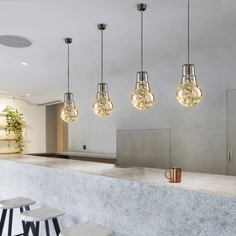 Light String Light Nordic Metal LED Accensione a pendente con tonalità in lampadina di vetro per barra