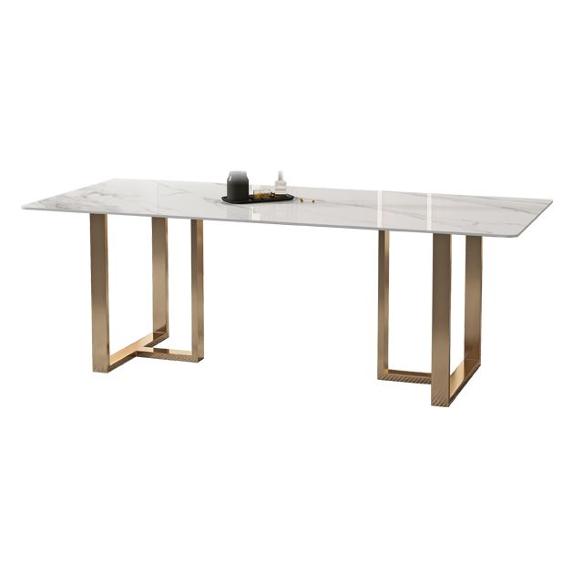 Glam Sintered Stone White Dining Table Rectangle Kitchen Dining Table for Kitchen