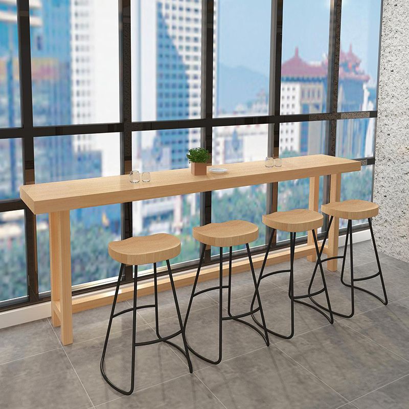 Natural Solid Wood Bar Dining Table Rectangle Bar Height Pub Table