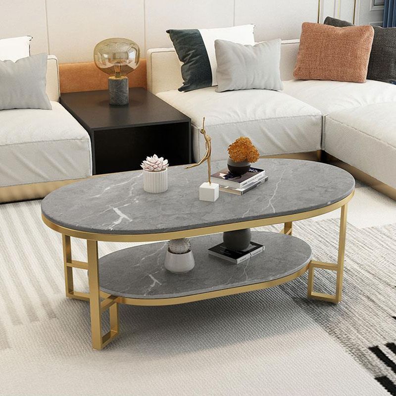 Rectangle Slate Coffee Table Abstract Coffee Cocktail Table with Shelf