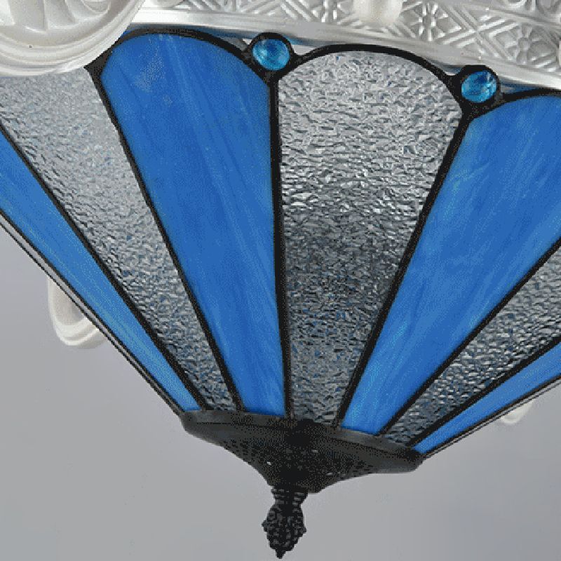 Conical Blue Frosted Glass Chandelier Lamp Baroque 3/9/11 Lights Cream Hanging Pendant Light for Living Room