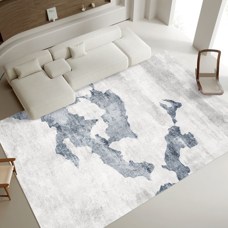 White Modern Carpet Abstract Pattern Polyester Area Rug Stain Resistant Rug for Drawing Room