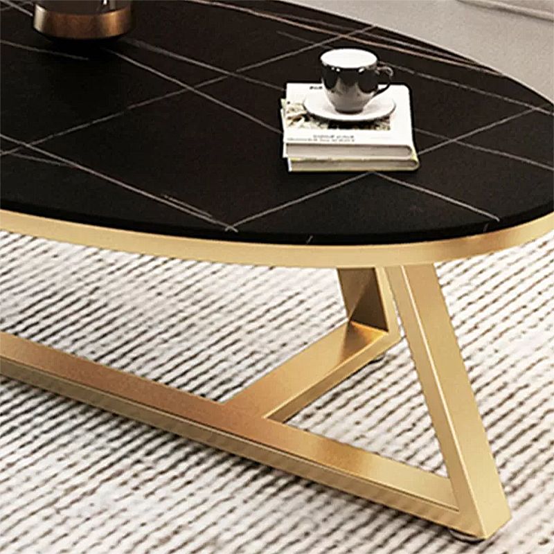 Glam Elliptical Slate Coffee Table 26.2" H Cross Legs Cocktail Table