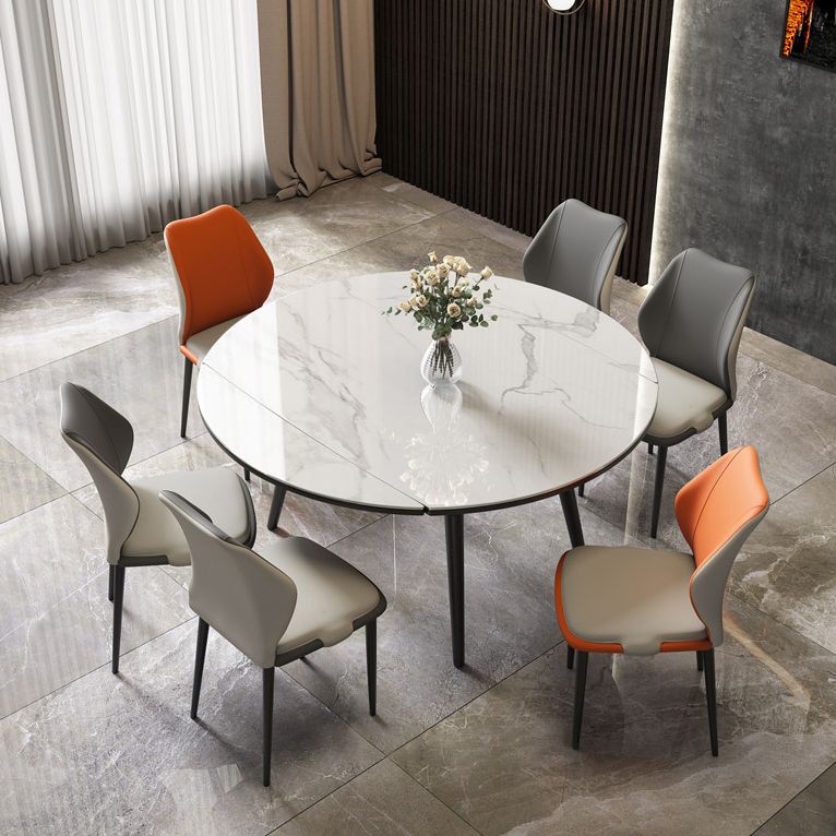 Modern Style Sintered Stone Dining Table White Round Table with Metal Base
