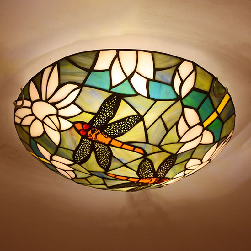 Verre coupé Aqua encastré lampe Dragonfly et Lotus Tiffany style plafonnier
