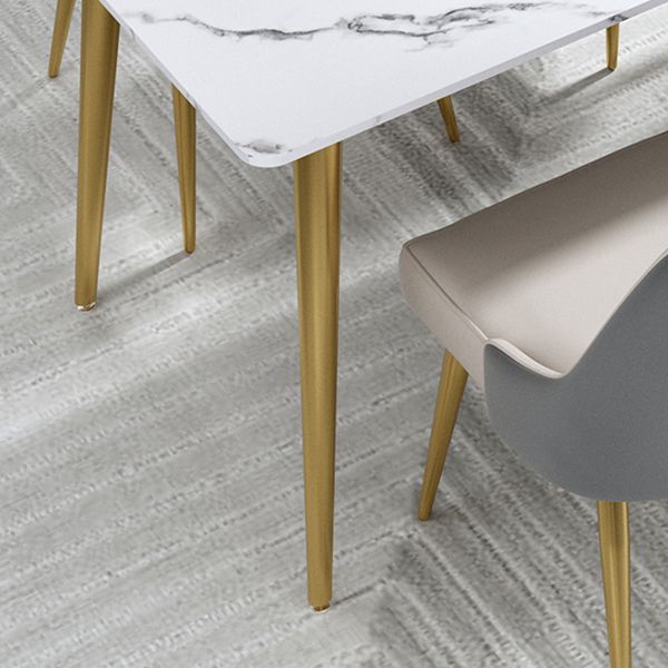 Traditional Luxury Dining Table Rectangle Stone Top White and Gold Table