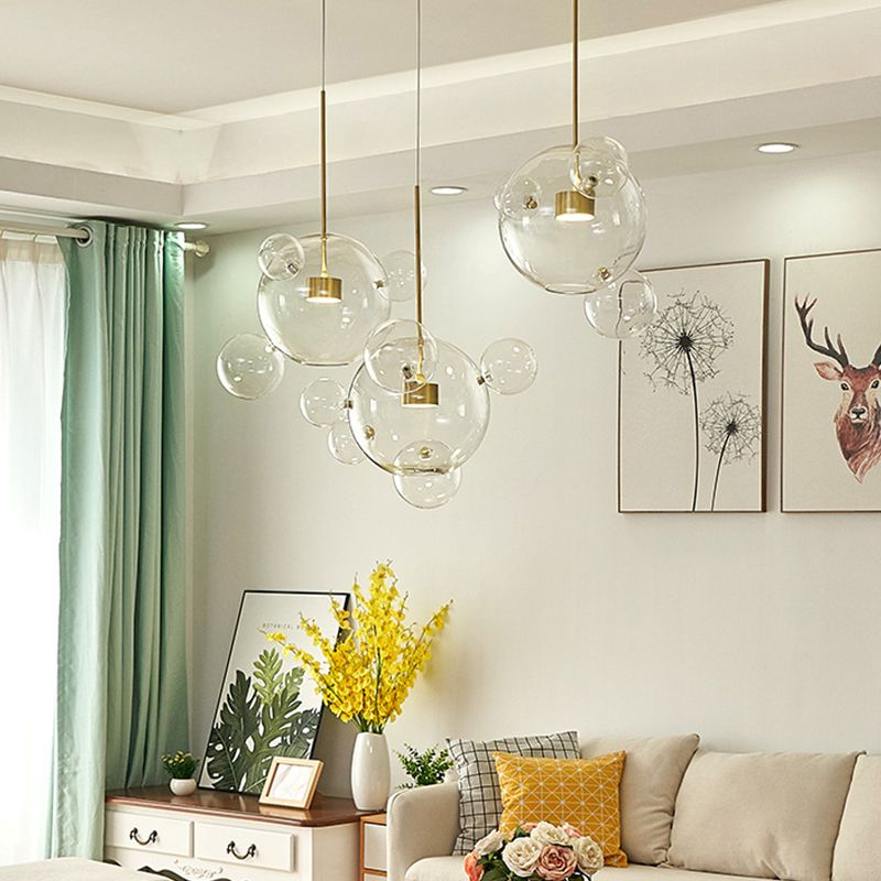 Modernist 3 Lights Down Lighting White Molecule-Shape Multi Pendant with Clear Glass Shade