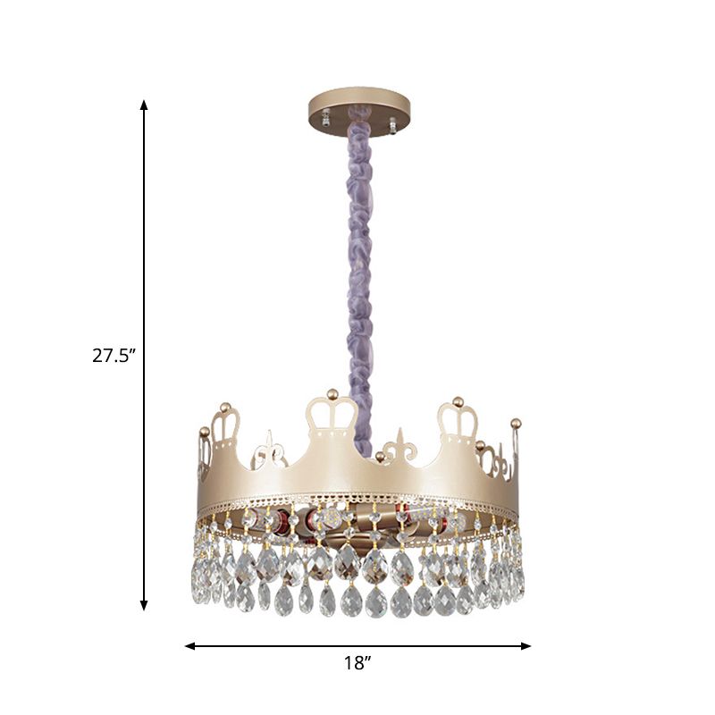 Lampe de lustre de la couronne traditionnelle 6 têtes accents de cristal clair léger de suspension en or