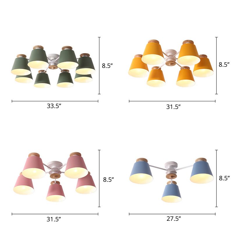 Tapered Flush Chandelier Lighting Macaron Metal Bedroom Semi Flush Light Fixture
