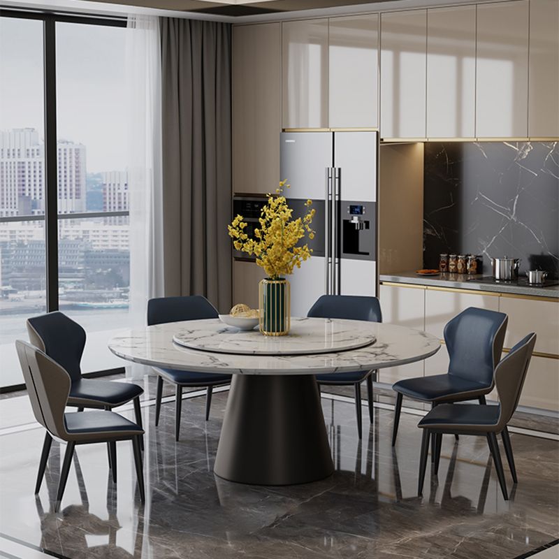 White-black Stone Round Table Turntable Home Furniture with Pedestal Base