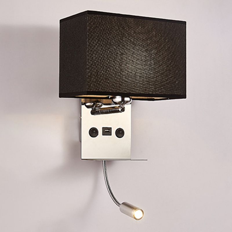 Lámpara de pared de lectura concisa moderna Splicet rectangular de acero inoxidable aplastante con telas sombra