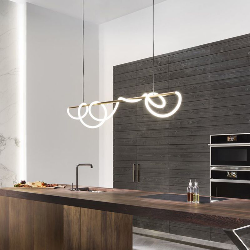 Modern Style Linear Shape Island Light Metal 1 Light Island Lighting Idea in Gold