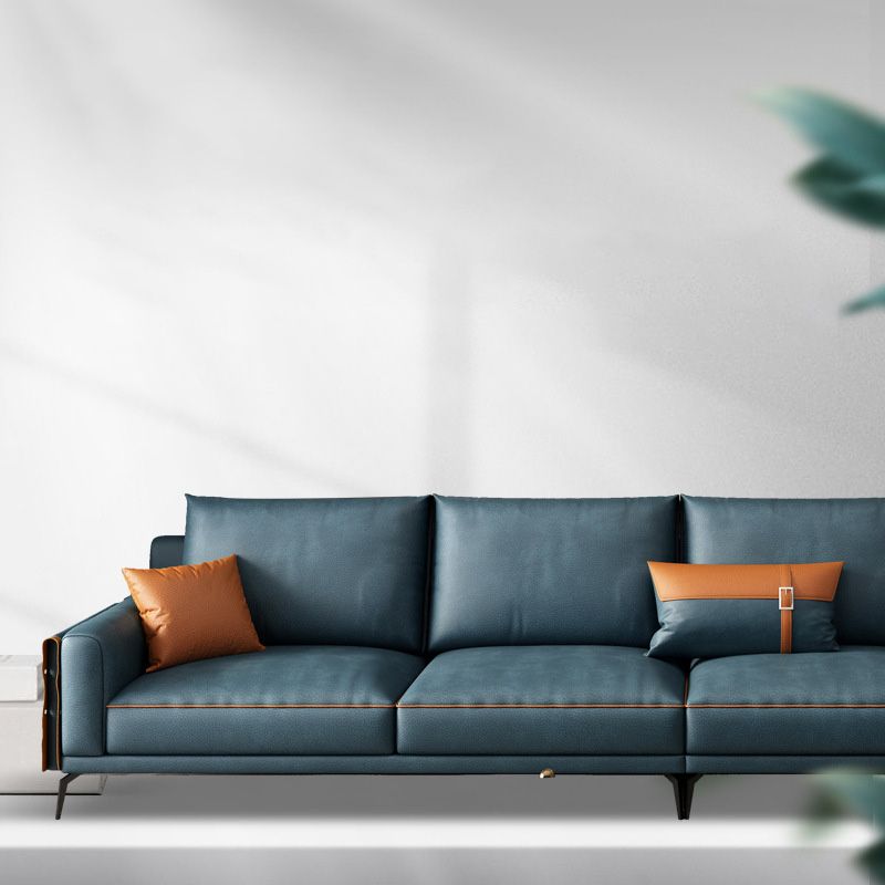 70" Wide Mid-Century Modern Sectional Sofa Leather Sleeper Sectional