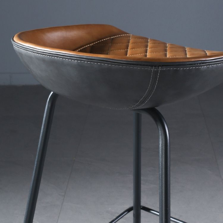Industrial Matte Finish Leather Barstool Living Room Low Back Stool