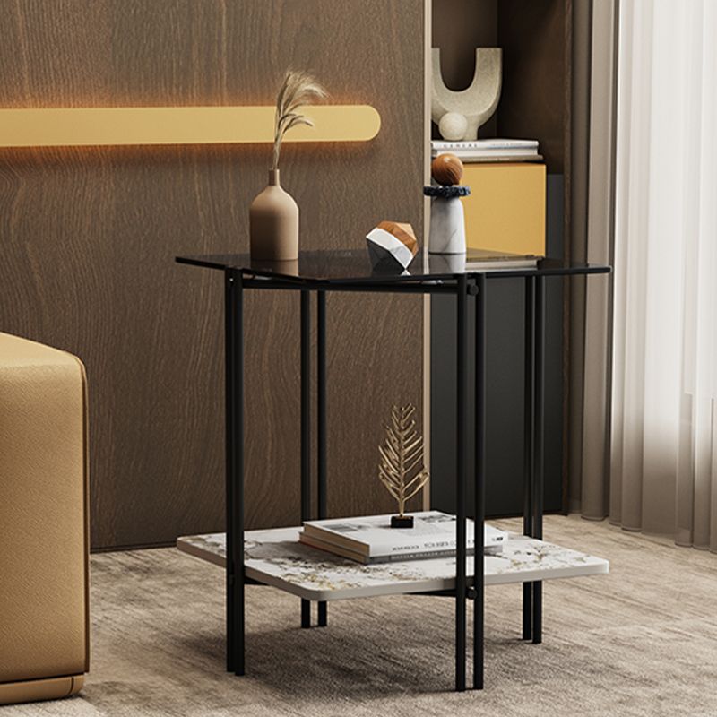 Modern Square Corner Table 4 Legs Side End Table with Storage