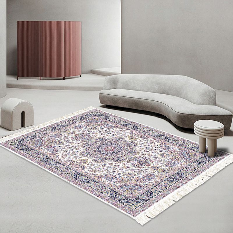 Bohemian Tribal Pattern Carpet Polyester Fringe Rug Washable Indoor Rug for Living Room