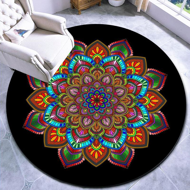 Pretty Mandala Patterned Rug Multi Color Moroccan Area Rug Polyester Pet Friendly Stain Resistant Anti-Slip Backing Rug for Tearoom