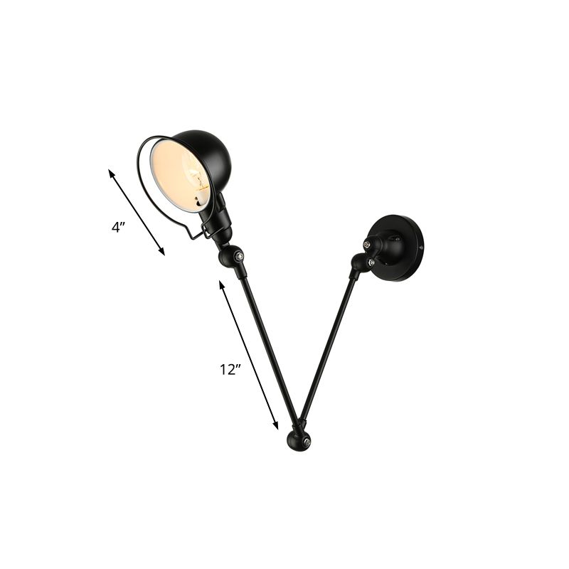 Éclairage mural à bras swing noir / blanc avec ombre de bol Métal industriel 1 Corridor Corridor Lampe