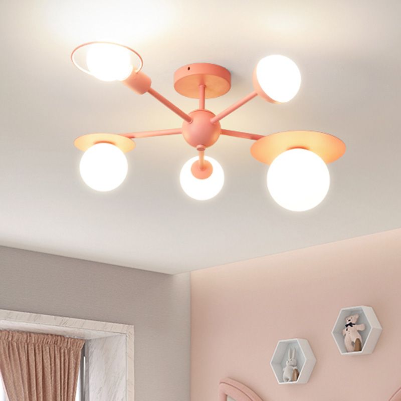 5-Light Macaroon Style Ceiling Light Northern Europe Iron Art Semi-flush Mount Lighting Fixture Lamp for Kindergarten Hallway Bedroom