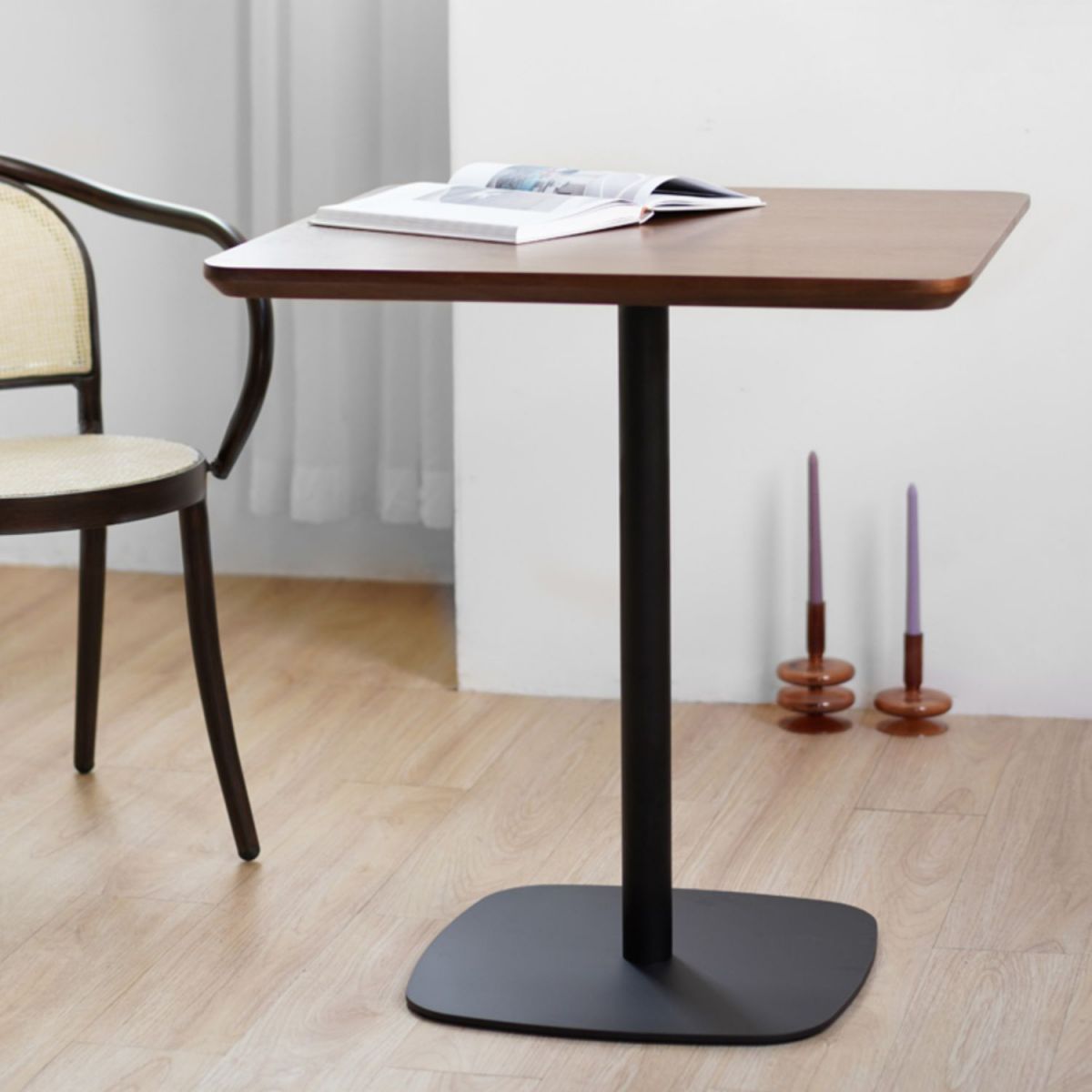 Square Dining Room Table Medium Density Fiberboard Table with Pedestal Base