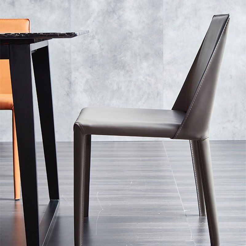 Designer Style Solid Back Chair Home Leather Matte Finish Dining Chair