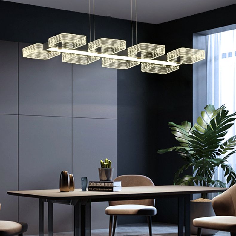 Squares Island Lighting Fixture Modern Acrylic Dining Room Suspension Light in Black