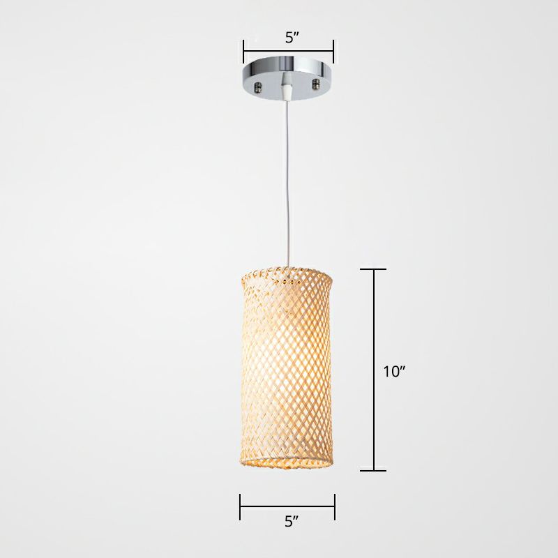 Criss-Crossed Woven Bamboo Pendant Light Minimalist 1-Light Restaurant Hanging Light in Wood