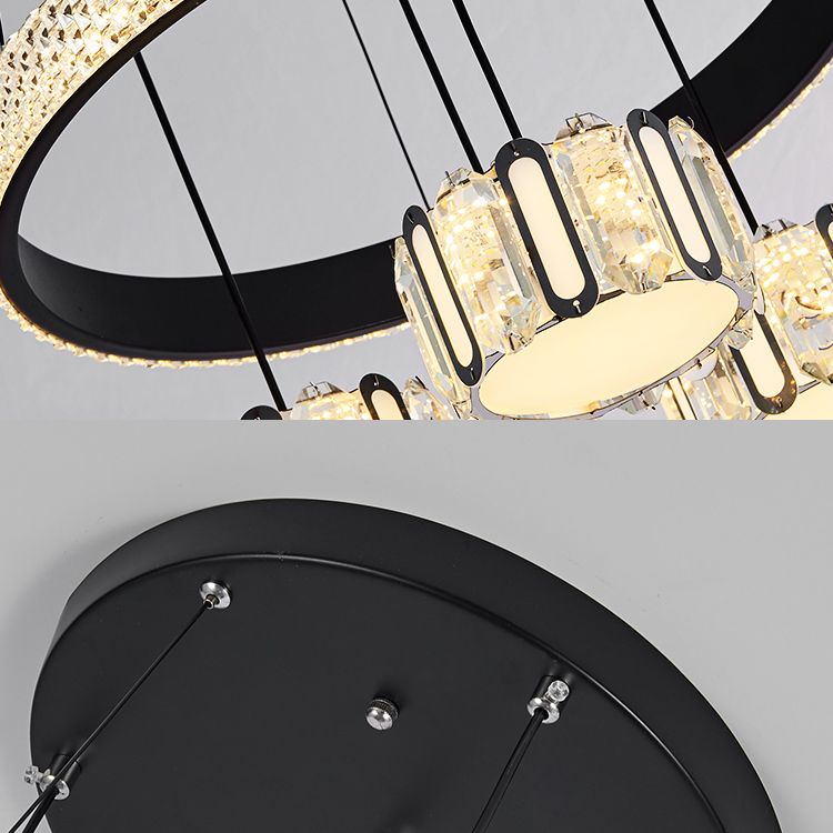 Ciondolo a cluster circolare nero moderno lampada a sospensione a LED a 5 luci a 5 luci per sala da pranzo