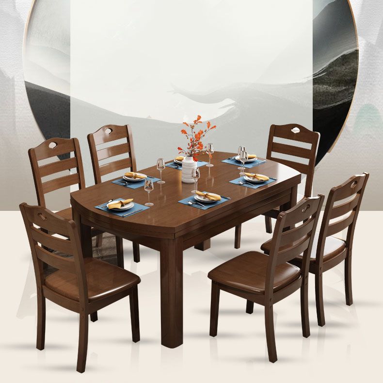 54.3''L Modern Solid Wood Table Round Extendable Dining Table with 4 Legs Base