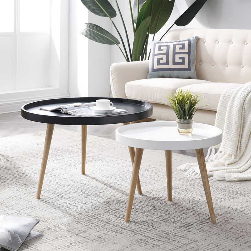 Modern Round Wooden Cocktail Table 3 Legs Tray Top Coffee Table