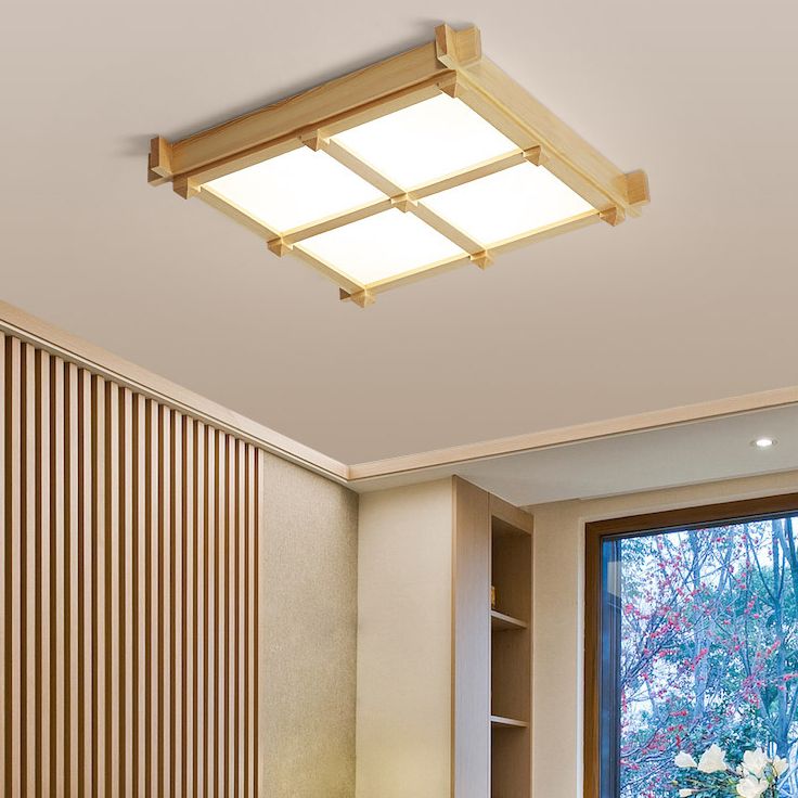 Square Flush Mount Minimalism Wood Flush Mount Light for Dining Room