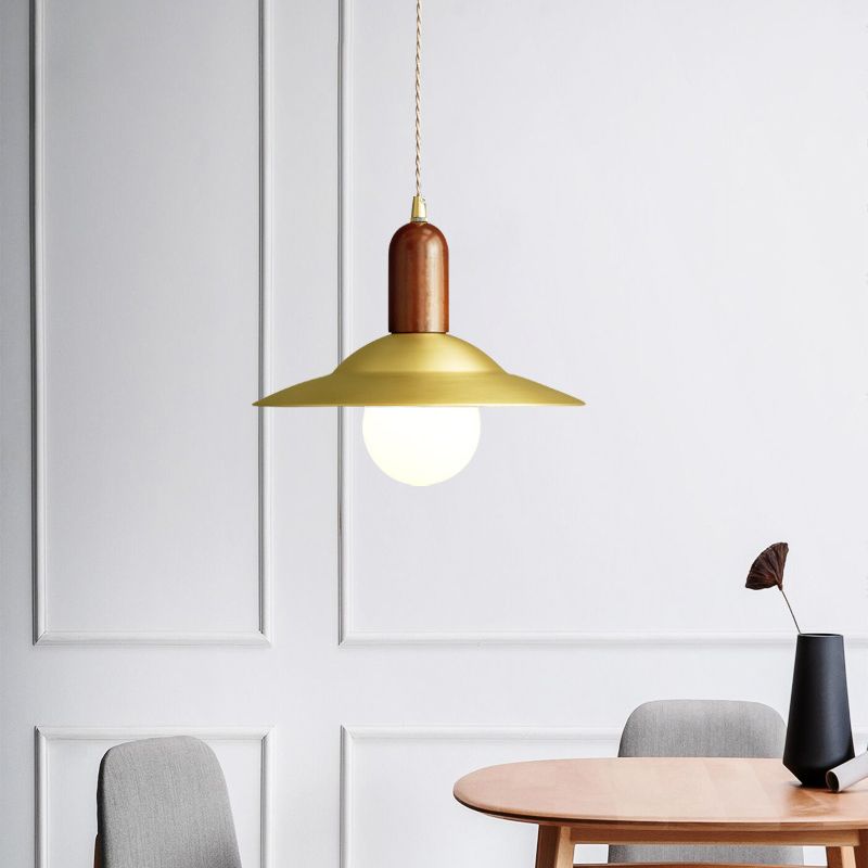 Modern Saucer Metal Hanging Lamp Kit 1 Light Suspension Pendant in Brass for Dining Room