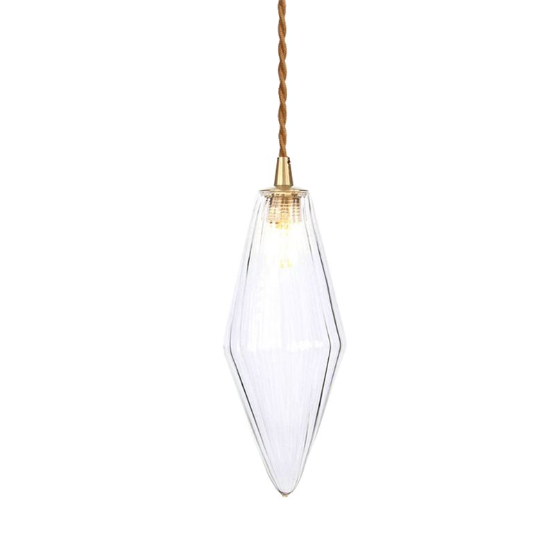 Diamond Pendant Light Fixture Contemporary Amber/Clear Glass 1 Light 3"/4" Wide Dining Room Hanging Lamp Kit