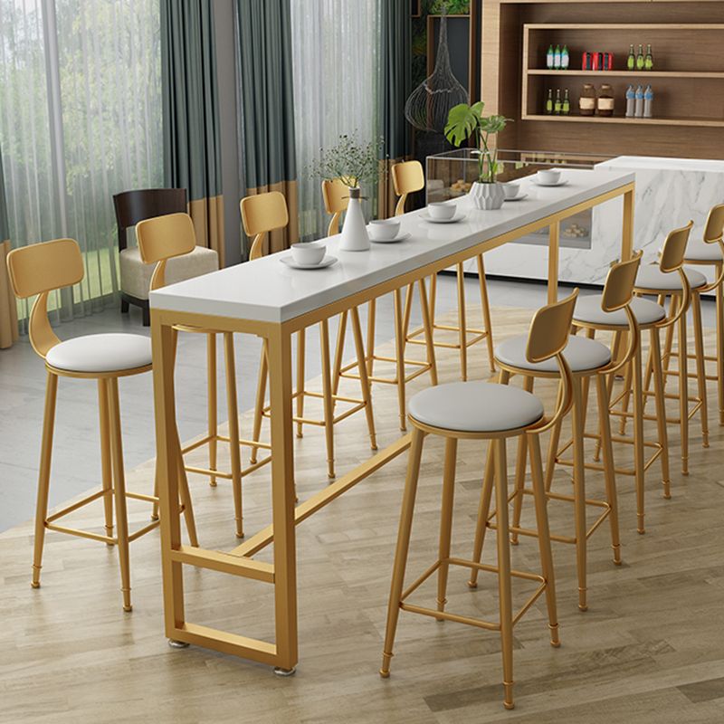 Solid Wood Bar Table Gold and Metal Base Bar Table for Kitchen Living Room