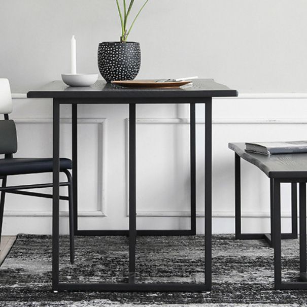 Industrial Solid Wood Dining Table Iron Double Pedestal Dining Table in Black