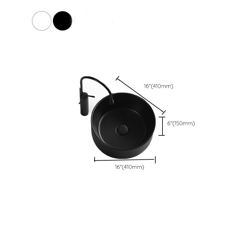 Modern Vessel Bathroom Sink Round Porcelain with Pop-Up Drain Basin Sink