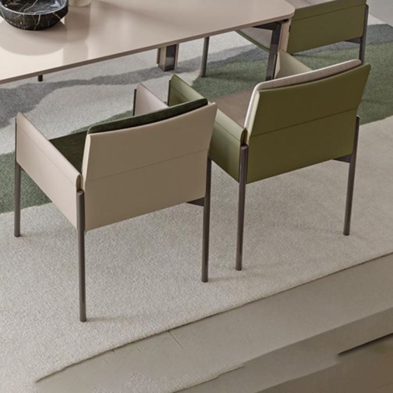 Faux Leather Dining Chair Upholstered Arm Chair with Metal Base