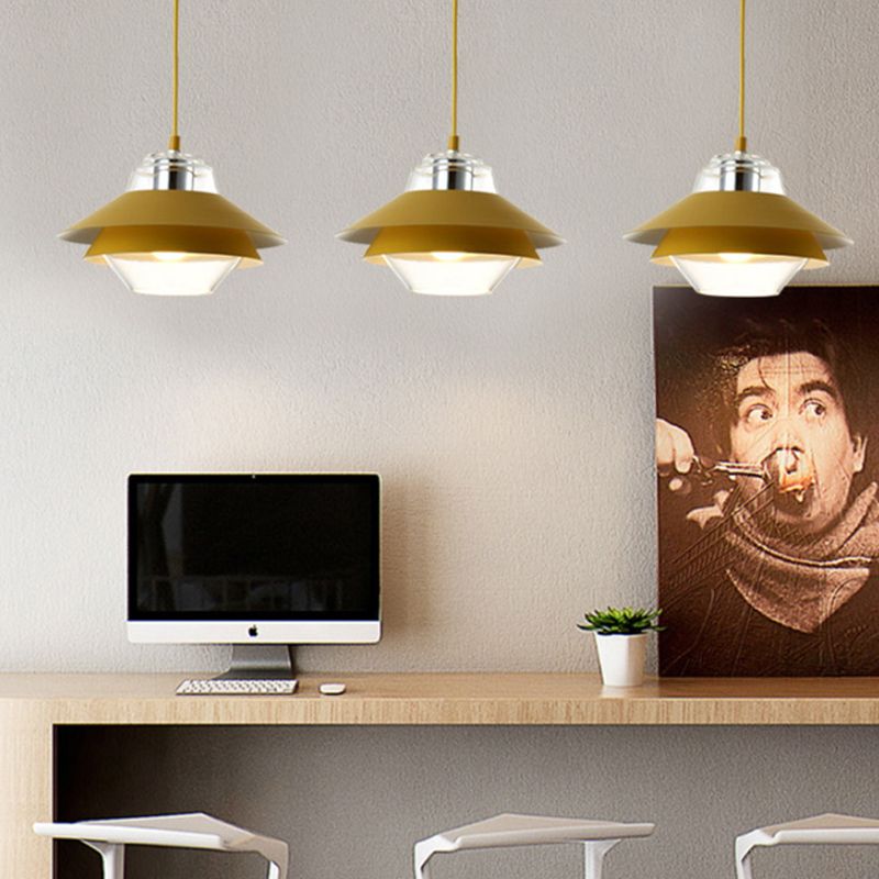 Gray/Yellow Flared Hanging Pendant Light Macaron Stylish 1 Light Metal Hanging Lamp with Inner Clear Glass Shade