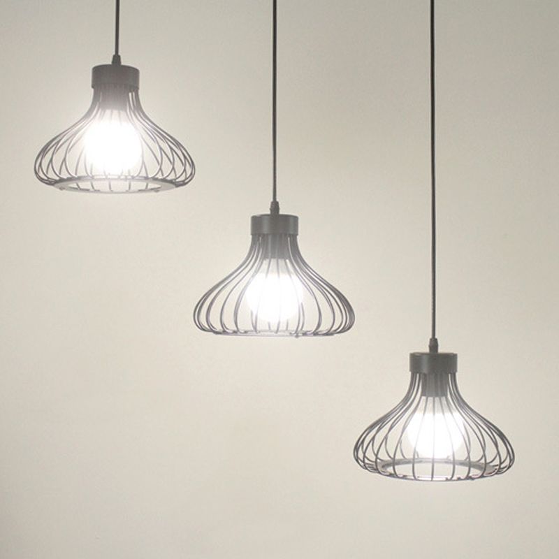 Pear Shape Metal Frame Mini Hanging Lamp Industrial Style Single Bulb Pendant Light for Hallway Staircase