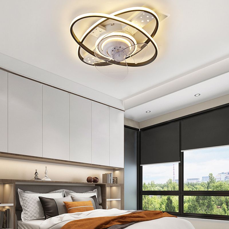 Black Geometry Flush Mount Ceiling Fan Simplicity LED Semi Flush Light
