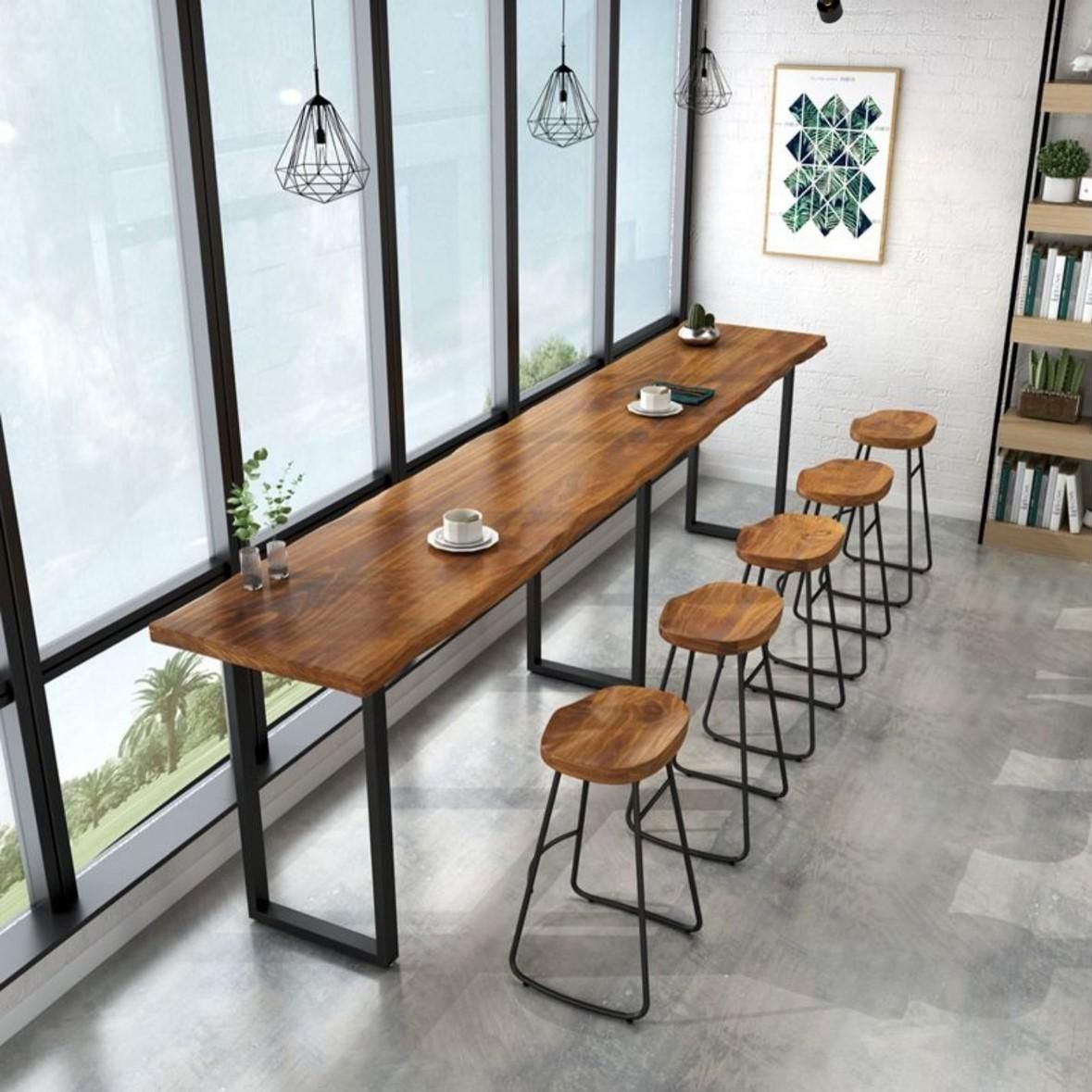 Industrial Rectangle Solid Wood Bar Table Set 1/2/5/6 Pieces Counter Table with Stools