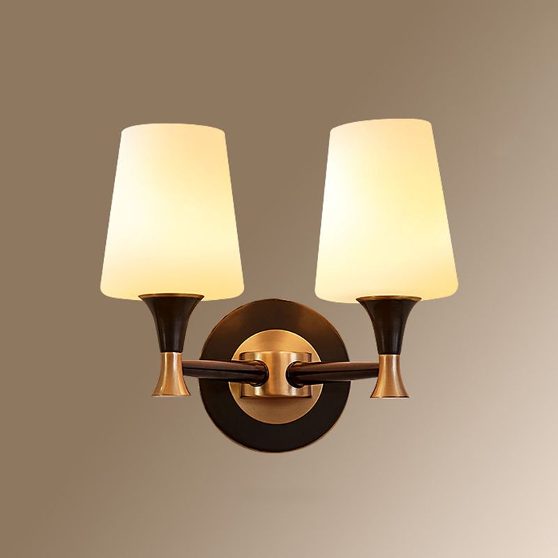 Brass Tapered Shade Wall Mount Light Traditional Cream Glass Corridor Wall Light Fixture