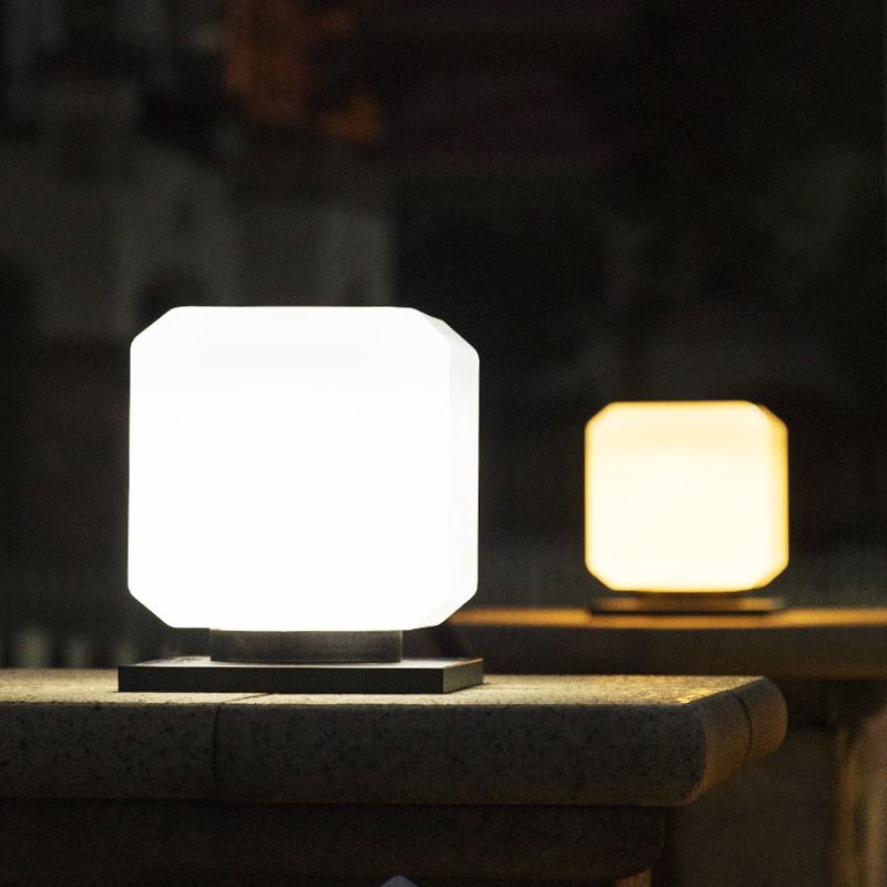 1-Light LED Pillar Lamp Square Solar Lighting Fixture with Acrylic Shade for Garden