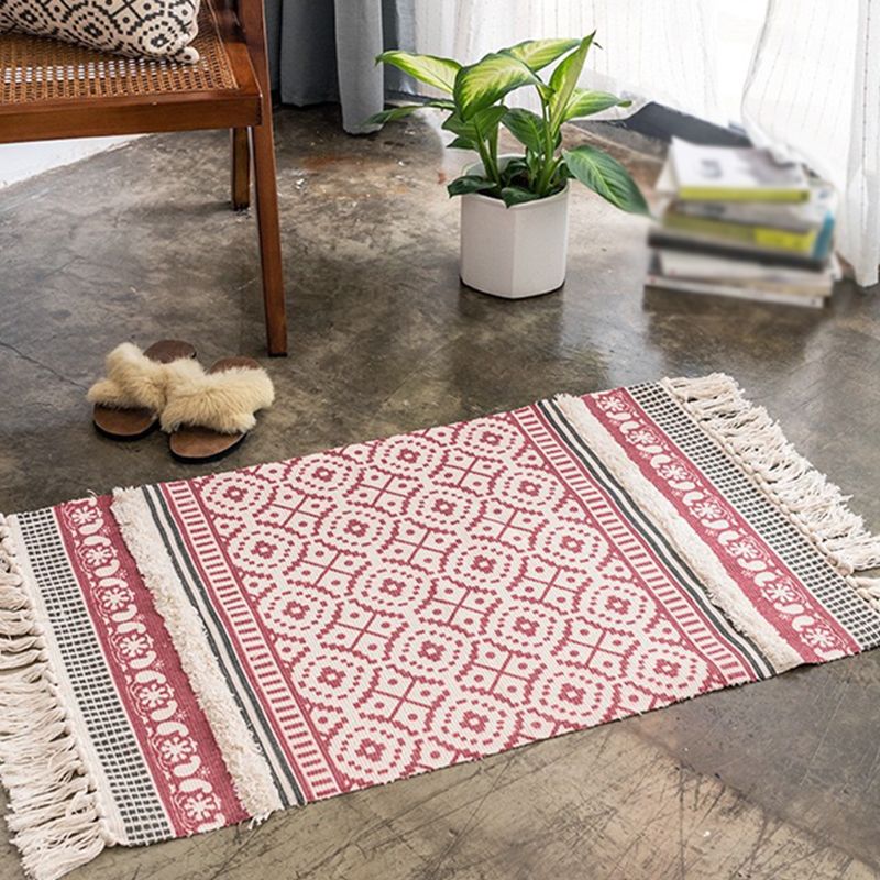 Stylish Area Carpet Geometric Pattern Polyester Area Rug Fringe Stain Resistant Rug for Home Decor