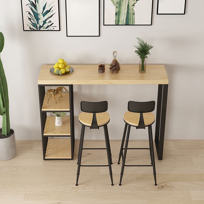 Rectangle Solid Wood Pub Table 3-shelf Pedestal Bar Height Bistro Table in Natural