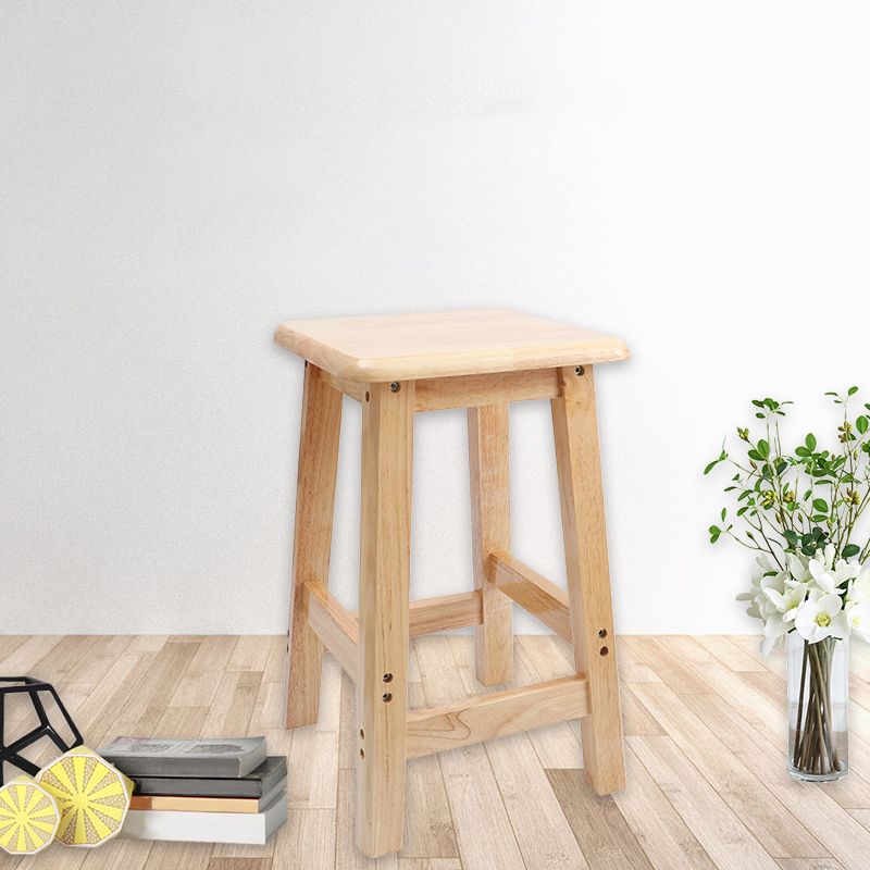 Industrial Wooden Counter Chair Square Backless Solid Wood Round High Chair with 4 Legs