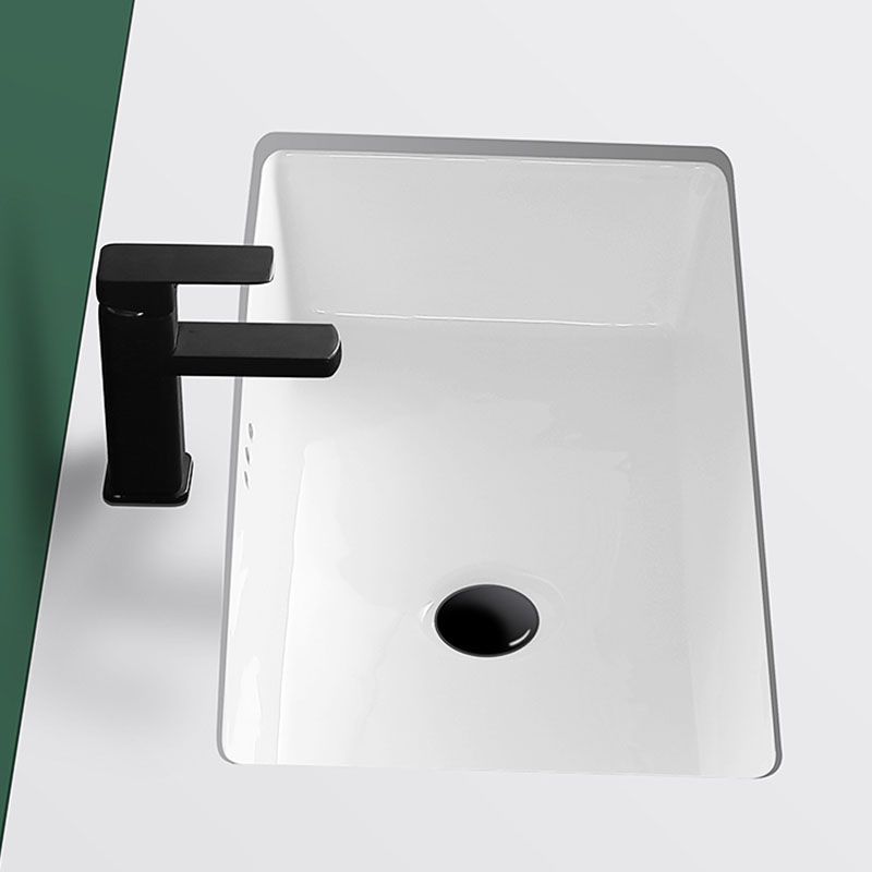 Modern Undermount Vanity Sink Rectangular Porcelain with Overflow Vessel Sink